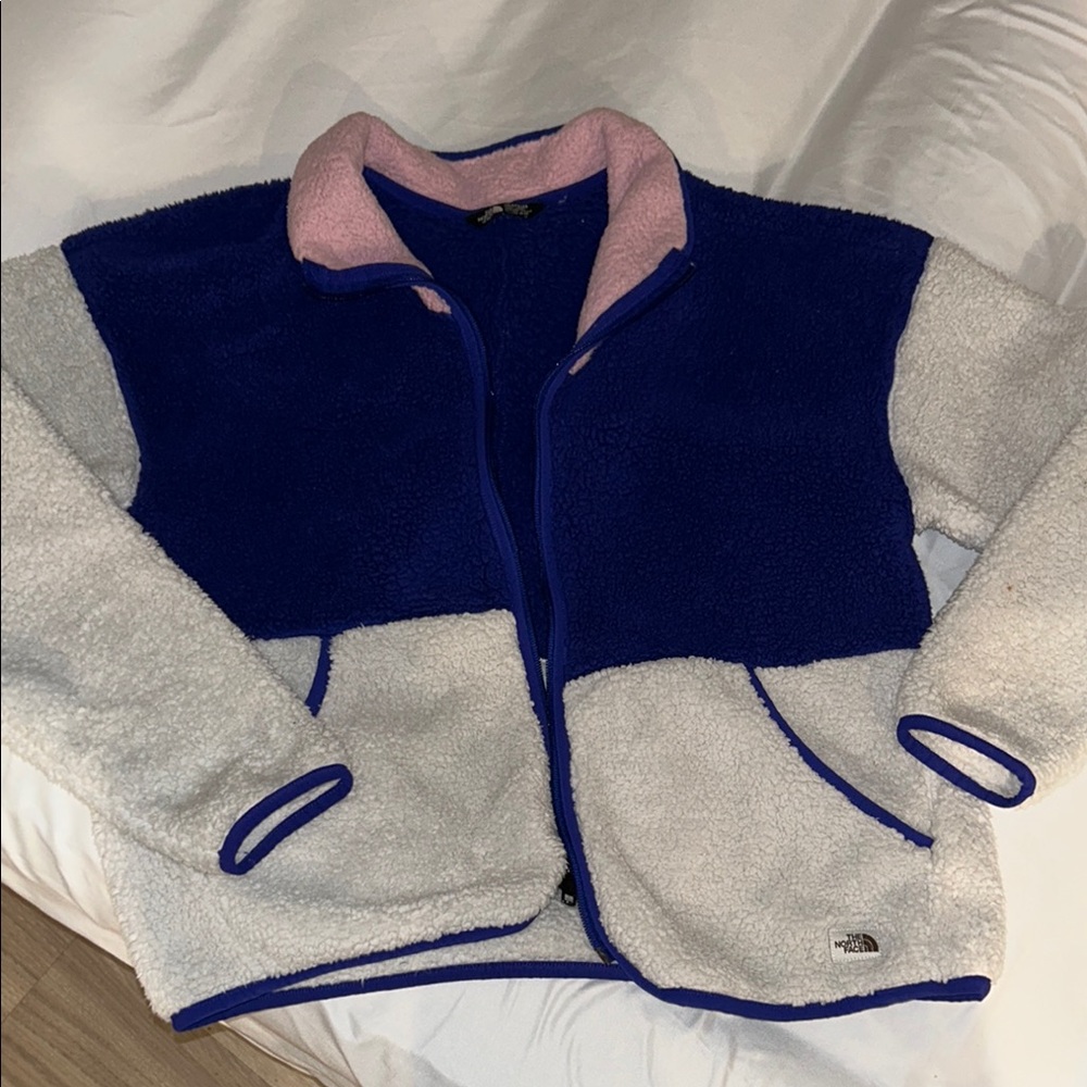 The North Face Blue and White Fleece Jacket